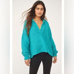 Free People Teal Marlie Pullover